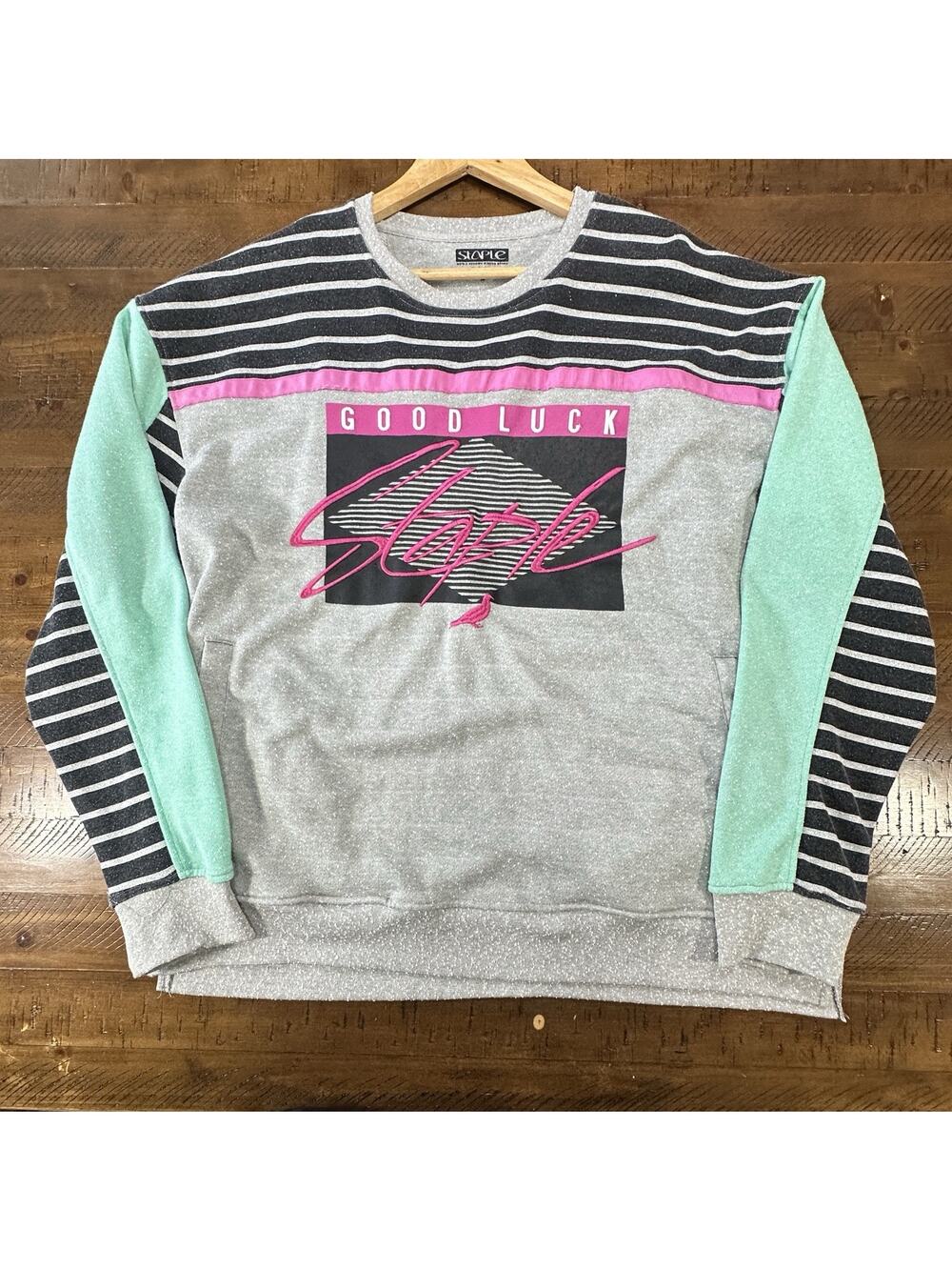 Staple Pigeon Good Luck Crewneck Sweatshirt 2XL Retro Colorblock Streetwear